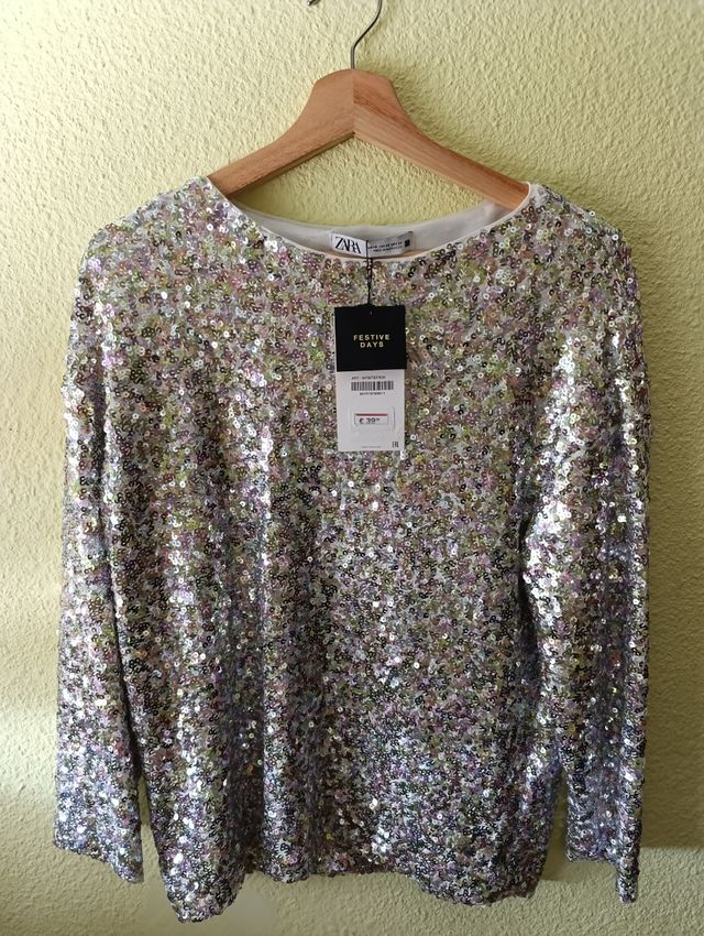 Blusa oversice zara lentejuelas