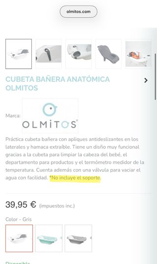 Cubeta Bañera anatomica bebe - Olmitos