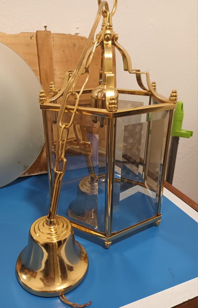 Lámpara farol antiguo de cristal  67 x 23 x 33