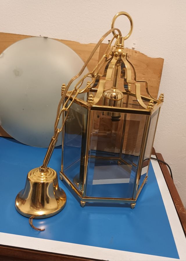 Lámpara farol antiguo de cristal  67 x 23 x 33