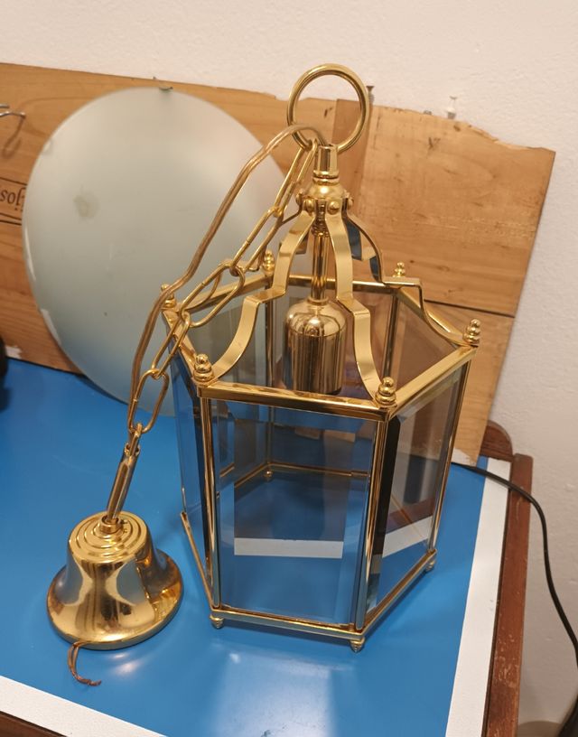 Lámpara farol antiguo de cristal  67 x 23 x 33