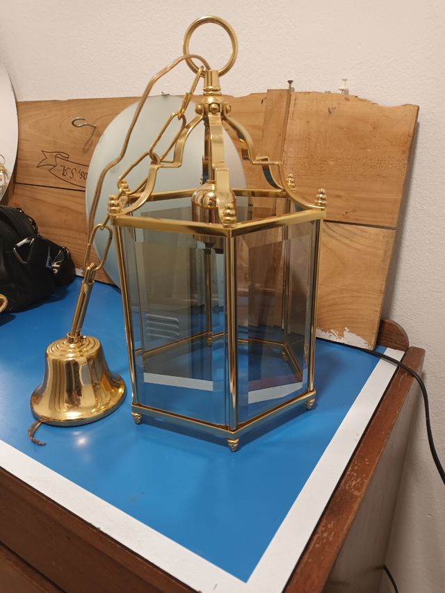 Lámpara farol antiguo de cristal  67 x 23 x 33