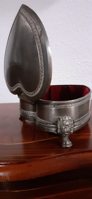 Gran joyero antiguo estaño plateado. Cofre joyas.