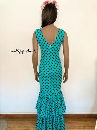 Vestido licra sevillanas flamenco gitana turquesa