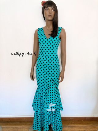 Vestido licra sevillanas flamenco gitana turquesa