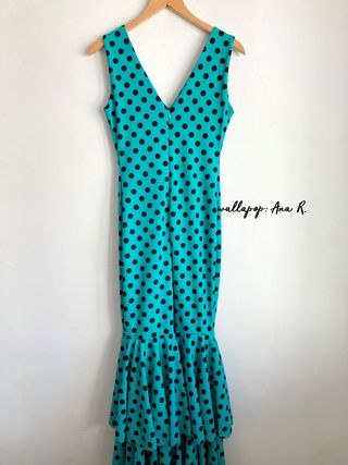 Vestido licra sevillanas flamenco gitana turquesa