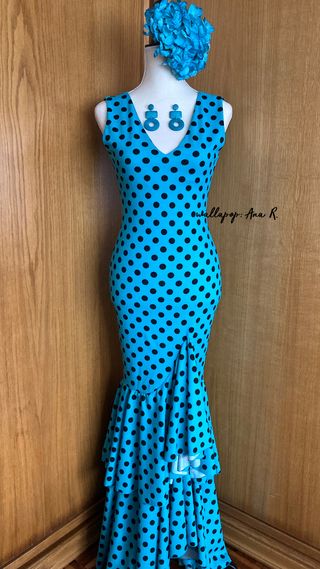 Vestido licra sevillanas flamenco gitana turquesa