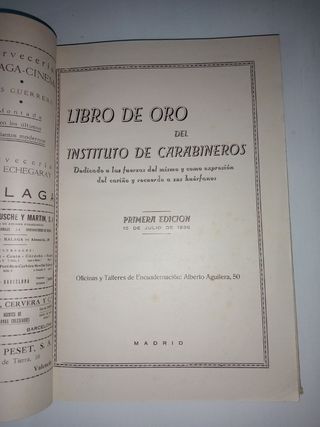 Libro de oro del instituto de carabineros de 1936