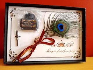 ✅SET PLUMA PAVO REAL MAGIC FEATHER PEN!