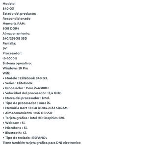 💢OFERTA💢 PORTATIL HP 840 G3-CARACTERÍSTICAS⤵️
