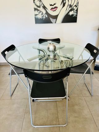 Mesa vintage redonda de vidrio auténtica años 70’