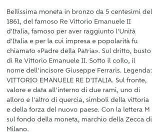 Moneta Vittorio Emanuele II re d'Italia collezione