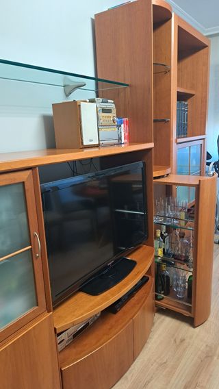 Mueble  madera maziza libreria salón cerezo