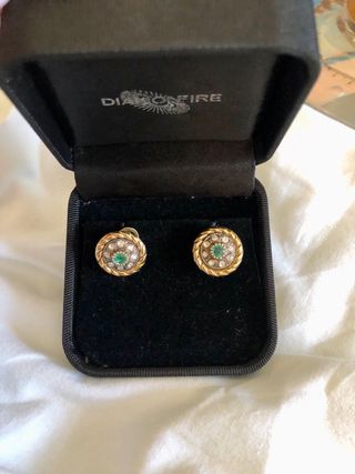Pendientes oro 18k diamantes y esmeraldas 
