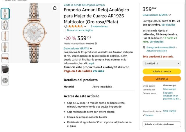 Reloj Emporio Armani piedras mujer 