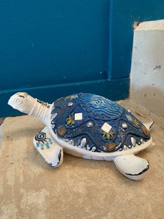 Tartaruga decoro casa bianca e blu