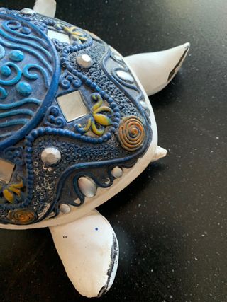 Tartaruga decoro casa bianca e blu