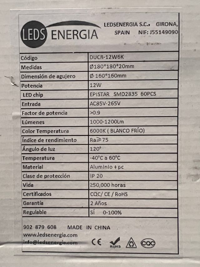 Pack 3 downlights led cuadrados 12w 6000k