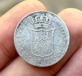 Moneda PLATA 40 Cent Escudo 1865 Sevilla ISABEL II