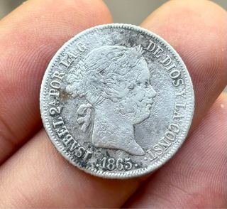 Moneda PLATA 40 Cent Escudo 1865 Sevilla ISABEL II