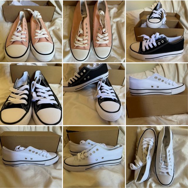 Zapatillas blancas rosas y negras basicas