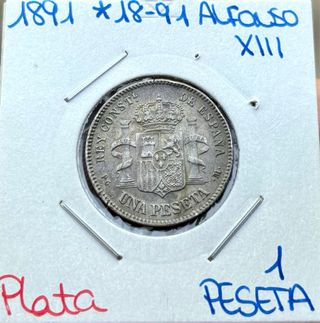 Moneda PLATA 1 Peseta 1891 *18-91 ALFONSO XIII