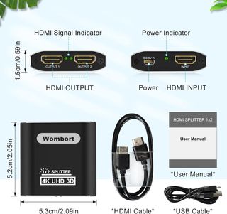Wombort Divisor HDMI 4K, Divisor HDMI 1 Entrada 2
