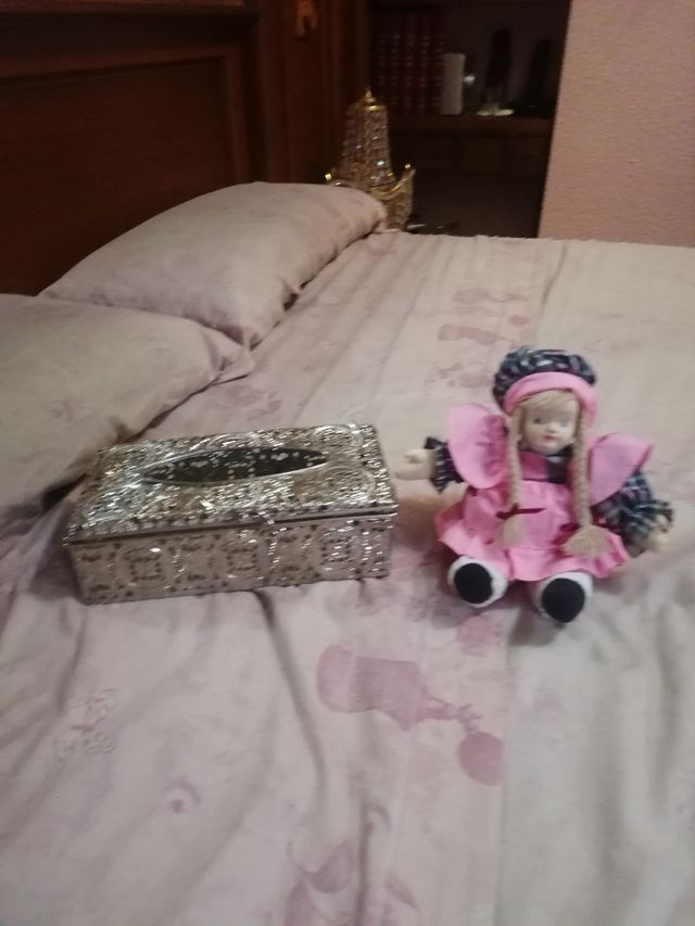 Conjunto de boneca de trapo e caixa de lenços