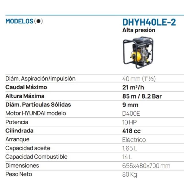 Motobomba Diesel Hyundai DHYH40LE-2 Alta Presión