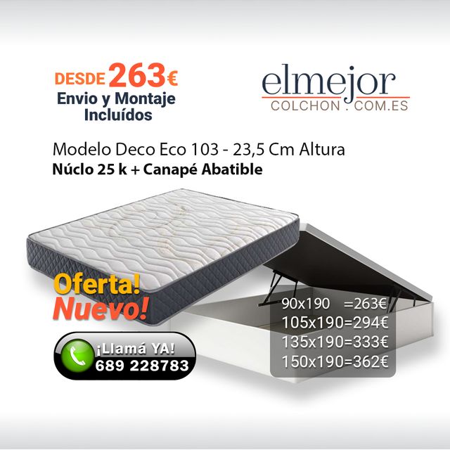 Colchón 23.5 cm alt Nuevo C/Canapé Abatible c Env