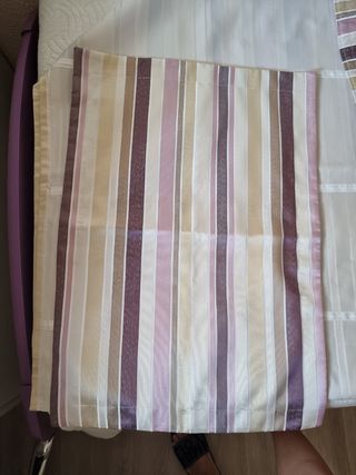 Cortina estor + funda cojín rayas morada