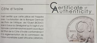 Moneda 1000 francos Costa de Marfil