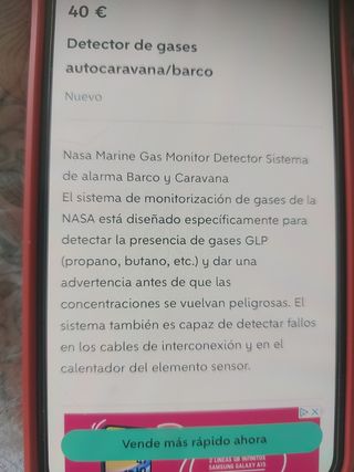 Detector de gases barco, autocaravana...