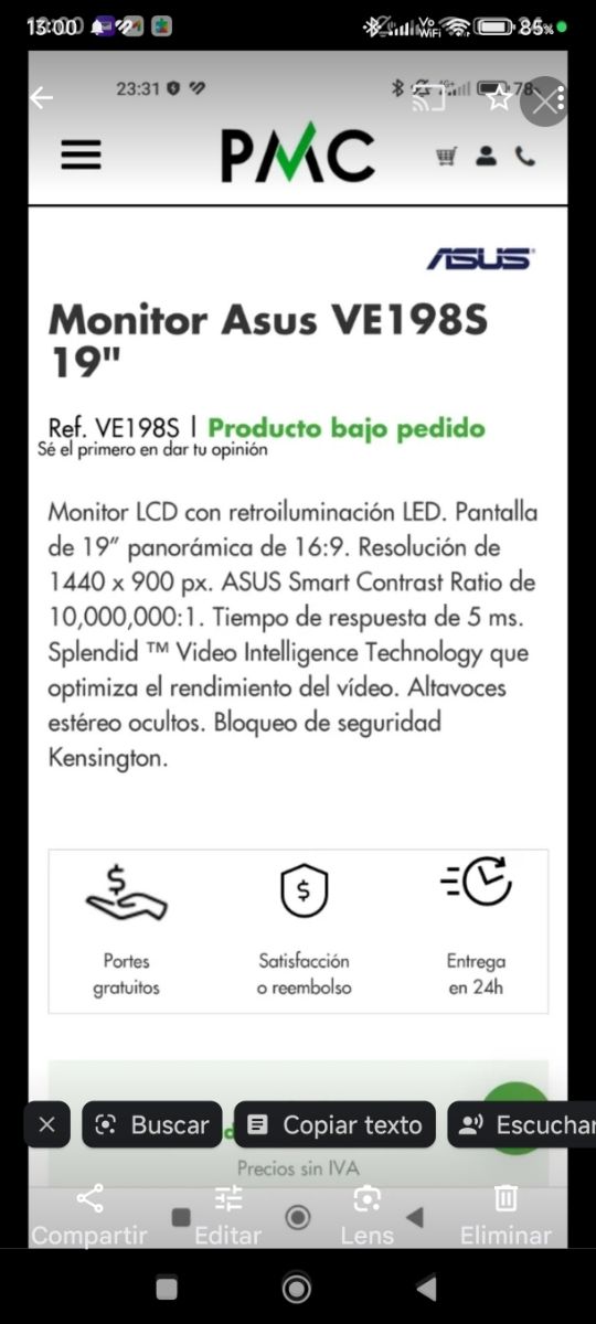 Monitor Asus 19 pulgadas