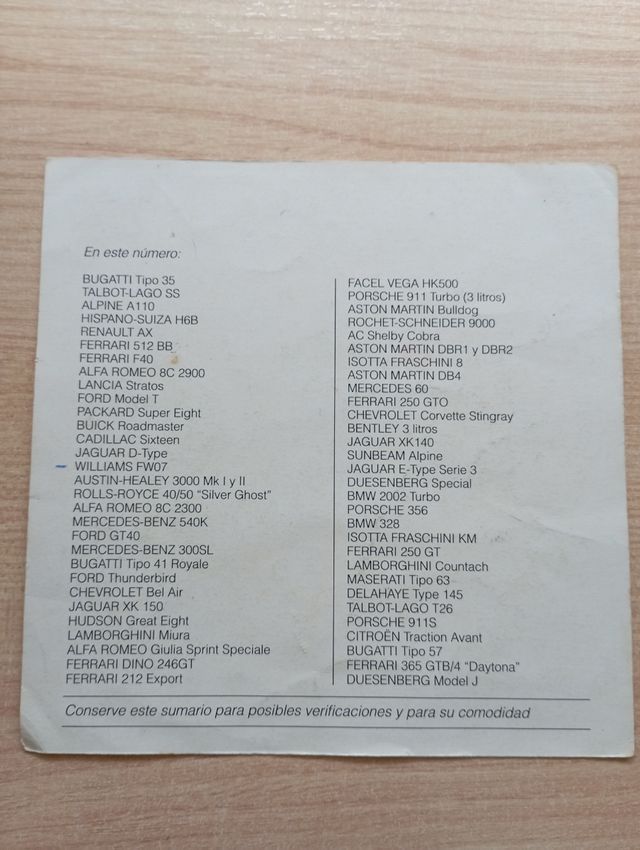 60 Fichas de Autos de colección 