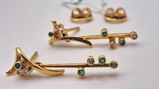 Pendientes Oro 18K con Diamantes y Esmeraldas 
