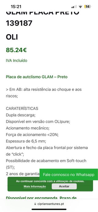 Placa de comando autoclismo GLAM OLI 139187 - NOVO