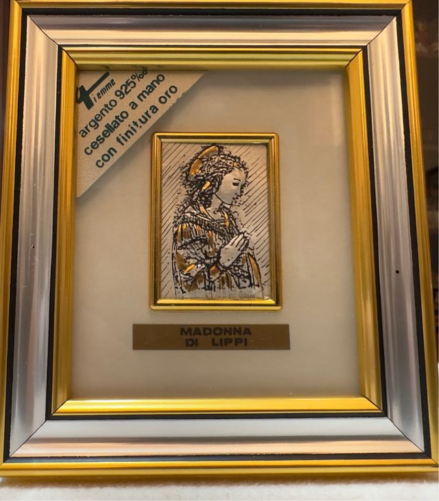 Quadretto in foglia argento e finitura oro