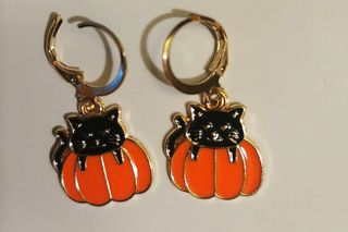 arete pendientes halloween calabaza gato negro