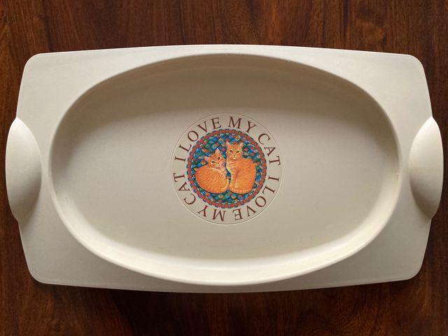 Vassoio vintage in plastica "I Love My Cat"