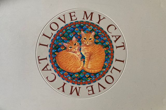 Vassoio vintage in plastica "I Love My Cat"
