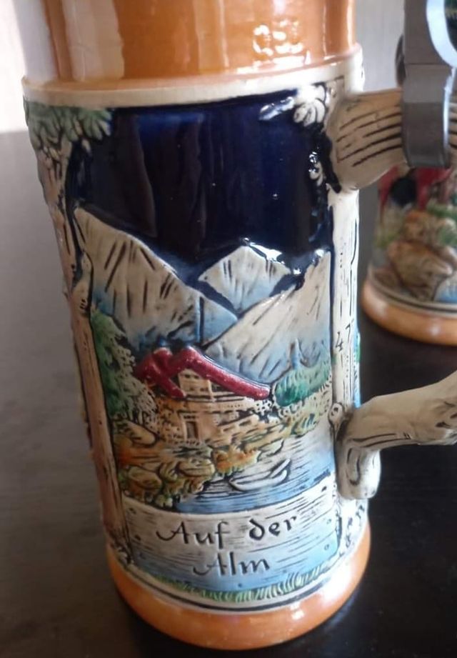 Antico boccale birra tedesco porcellana decorato