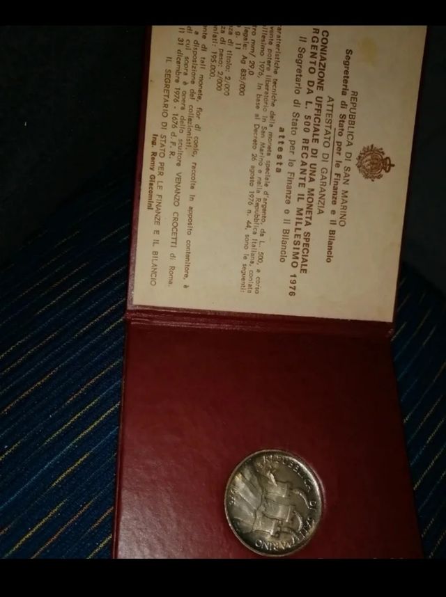 Moneta 500 lire argento san marino