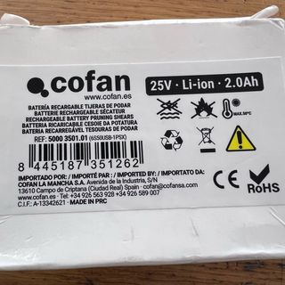 Bateria p/ tesouras podar 25V 2.0Ah Cofan - NOVO