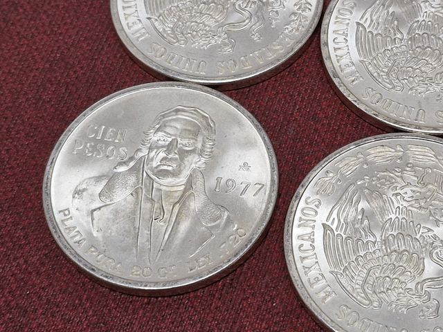 Lote 4 monedas 100 pesos Mexico 1977 Plata