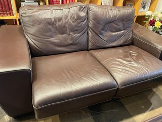 dos Sofas piel marron