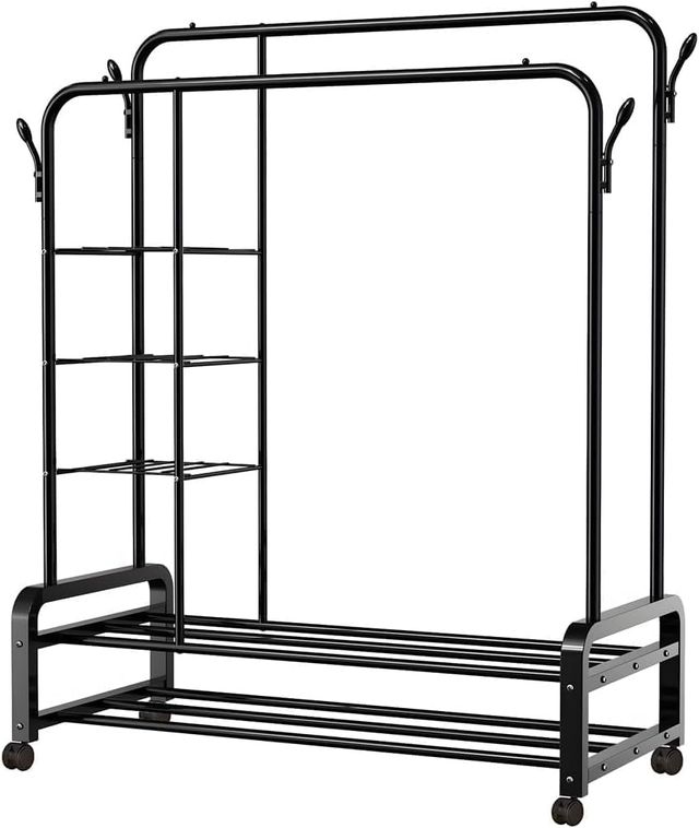 PERCHERO BURRO DOBLE  RUEDAS CON ESTANTERIA ROPA