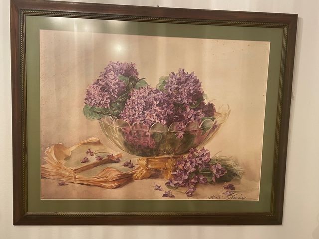 Cuadro flores lilas con marco