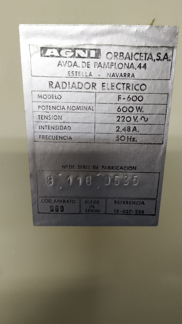 Radiador eléctrico vintage AGNI rebajado