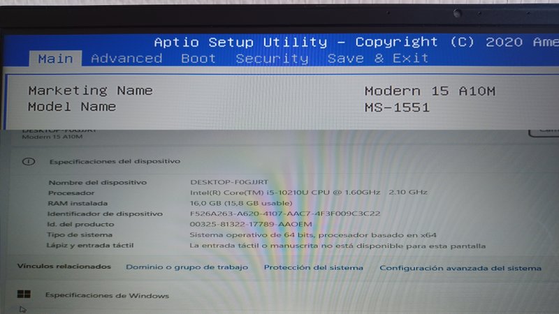 Portátil MSI Modern 15. i5 10ªGen.16GB. NVMe 500G afbeelding 2
